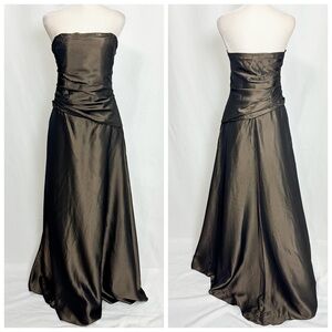 Vintage Strapless Satin Gown in Deep Brown